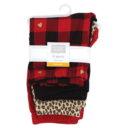Hudson Baby Baby Girls' Cotton Pants and Leggings, Gold Heart Plaid, 3T