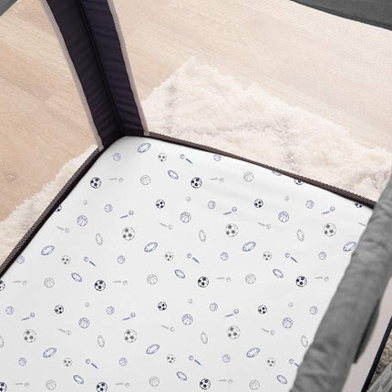American Baby Company 2 Pack 100% Natural Cotton Fitted Pack and Play Sheets 39" x 27" - Soft & Breathable Pack N Play Sheets for Playard & Mini Crib Mattress, Navy/Grey Sport Stripes, for Boy & Girl