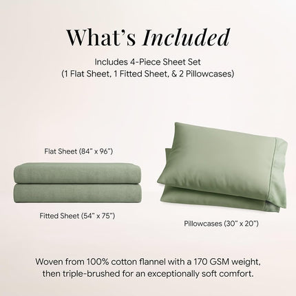 Tribeca Living Luxury Solid Flannel Deep Pocket Sheet Set, Green, Full