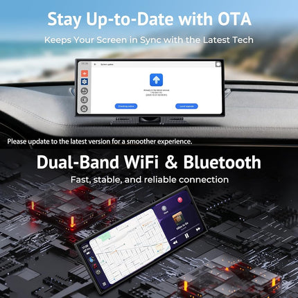 Wonsidary 11.26" Portable CarPlay Screen Compatible with Wireless Apple CarPlay & Android Auto,Video Streaming,Split Screen,1080P Backup Camera,Dual Bluetooth,Voice Control,OTA,12-24V for All Vehicles