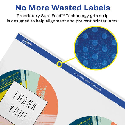 Avery Durable Waterproof Round Labels with Sure Feed, 3.5" Diameter, 100 Oil and Tear-Resistant Waterproof Labels, Print-to-The-Edge, Laser/Pigment-Based Inkjet Printable Labels