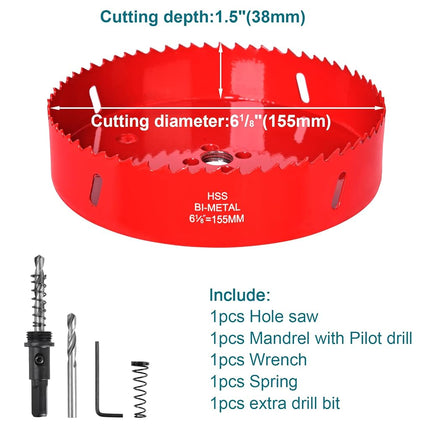 6-1/8Inch / 155mm Hole Saw for Wood, Plastic Board, Ceiling,Drywall, and Metal Sheet - HSS Bi-Metal Hole Cutter with Pilot Drill Bit
