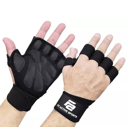 Fit Active Sports New Ventilated Weight Lifting Gloves with Built-In Wrist Wraps, Full Palm Protection & Extra Grip. Workout Grips for Pull Ups, Cross Training, Fitness, & Weightlifting. Men & Women