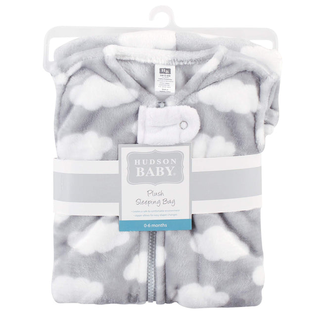 Hudson Baby Unisex Baby Plush Sleeping Bag, Sack, Blanket, Gray Clouds Plush, 6-12 Months