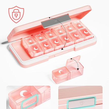 Zoksi Am Pm Pill Organizer 7 Day, Weekly Pill Box 2 Times a Day, Medicine Pill Organizer with Separate Compartment, Travel Pill Case Dispenser Portable for Vitamins, Fish Oils, Medicines(Pink)