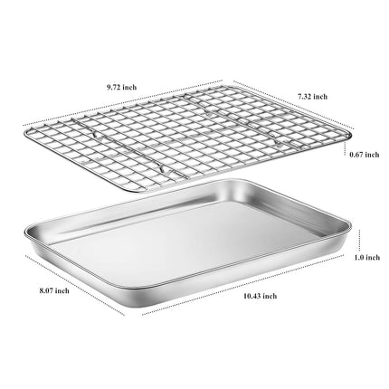 Deedro Stainless Steel Baking Sheet & Cooling Rack Set, 2 Sheets + 2 Racks, 10.43 x 8.07 Inch, Heavy Duty, Non-toxic, Dishwasher Safe