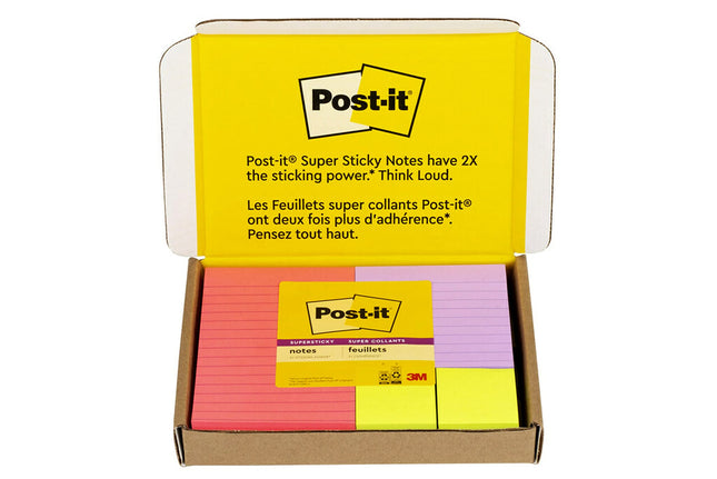 Post-it Super Sticky, Collection exclusive Amazon, Goyave, Iris, Vert fluo, 12 Blocs/Paquet, 90 Feuillets/Bloc, Tailles assorties (4642-12SSMX)