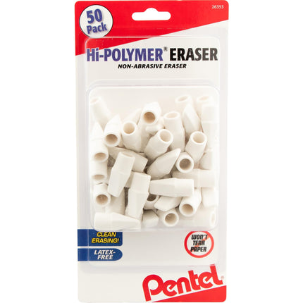 Pentel® Hi-Polymer® Eraser Caps, White, Pack Of 50