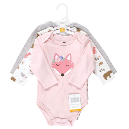 Hudson Baby Baby Girls Cotton Long-sleeve Bodysuits 3-pack, Girl Fox, 3-6 Months