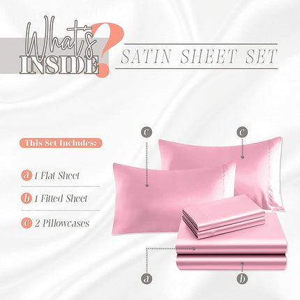 Elegant Comfort Luxurious 4-Piece Silky Satin Sheet Set, Skin and Hair Friendly, Wrinkle, Fade, Stain Resistant with Deep Pockets Fitted Sheet, Cooling Soft Satin Sheet Set, Queen, Light Pink