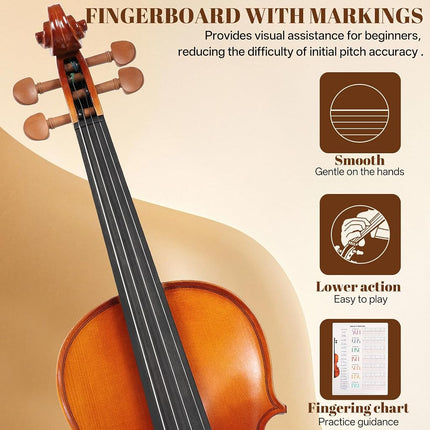 Kmise Violin Set 3/4 Full Set Jujube Wood Violin Durable Glossy for Adults Beginners Students with Violin Case Rosin Strings Bow Shoulder Pad Beginner's Guide (Jujube, 3/4)