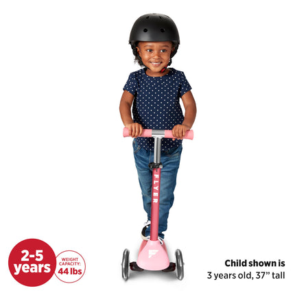 Kids Scooter, Toddler Scooter, Flyer Glider Jr. with Light Up Wheels, Pink, Radio Flyer Ride On Toys for Kids 2-5 Years Old, for Outdoor Riding