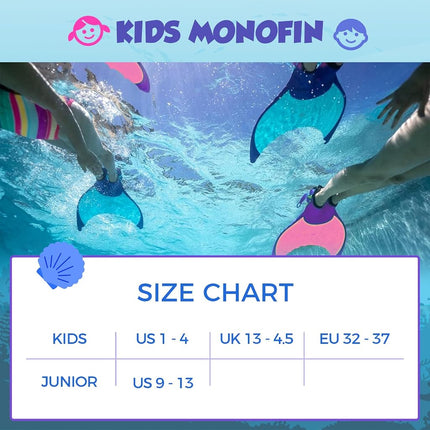 Body Glove Kids Mermaid Linden Monofins, Swimming Training Fins with Quick Adjustable Straps - Blue
