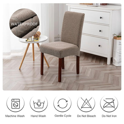Genina 100% Waterproof Dining Chair Covers, Stretch Jacquard Chair Covers for Kitchen Parsons Chairs, Washable Chair Protectors for Dining Room Set of 6, Leaves-Taupe