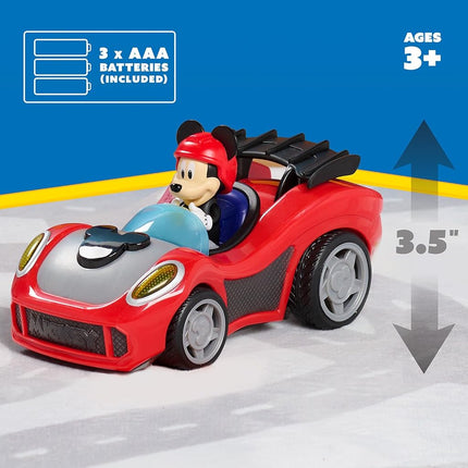 Just Play Mickey Mouse Rev 'n Go Vehicles with Lights and Sounds, Mickey's Car, Mickey Mouse Phrases, Toy for Fans, Boys, Kids Ages 3 and Up