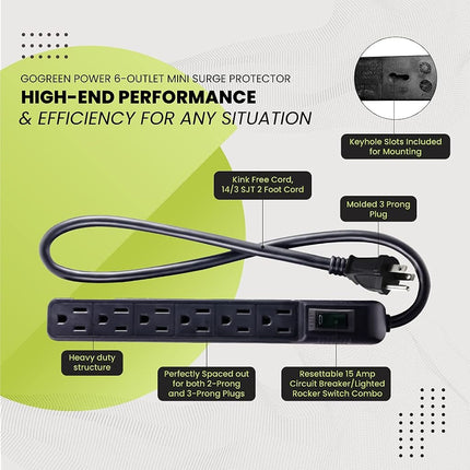 GoGreen Power GG-16103MINBK 6 Outlet Mini Surge Protector, Black