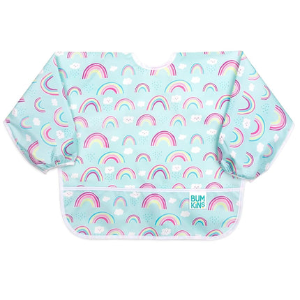 Bumkins Sleeved Bib, Handy Tie Closure for Custom Fit, Catch-All Pocket, Baby-Led Weaning, Waterproof, Machine Washable, Stain & Odour Resistant, BPA Free, 6-24 Months, Rainbow Design