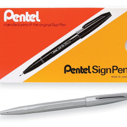 Pentel Sign Pen Fiber-Tipped Pen, Gray Ink, Box of 12 (S520-N)