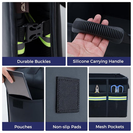 Coverado Trunk Organizer for Car- Nappa Leather Trunk Organizer for SUV with Lid, 30L Multi Collapsible Car Storage Organizer Foldable, Multi Compartments with 2 Straps for SUV/Truck
