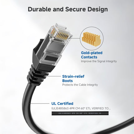 Cable Matters Cable Ethernet Cat 6 sin enganches de 10 Gbps - 18,3 m, Cable Cat 6, Cordón Cat6, Cordón Ethernet, Negro