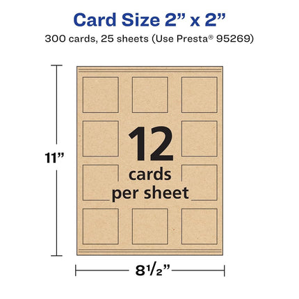 Avery Printable Square Business Cards with Sure Feed Technology, 2" x 2", Kraft Brown Cardstock, Print-to-the-Edge, Laser/Inkjet Cards, 300 Total