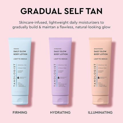 Tanologist Hydrating Daily Glow Body Lotion- Medium/Dark, Buildable & Transfer-Proof Gradual Self Tanner, Summer Fragrance, Natural Not Orange, Lasts 7 Days, Vegan Clean Formula, 8.45 fl oz