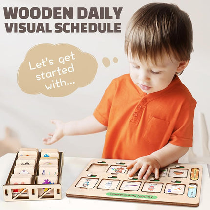 Dreamon Wooden Visual Schedule for Kids Chore Chart, Morning Bedtime Routine Charts for Kids Toddlers, autism learning materials&Daily Schedule Board for home, MX088-A