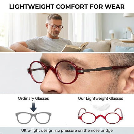Eyekepper Readers Spring Temple Vintage Mini Small Oval Round Reading Glasses Red +1.25