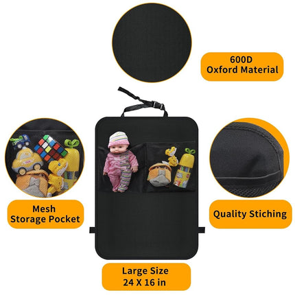Smiinky 2 x Front Car Seat Kick Mats with Storage Compartments - Fits Most Car Models