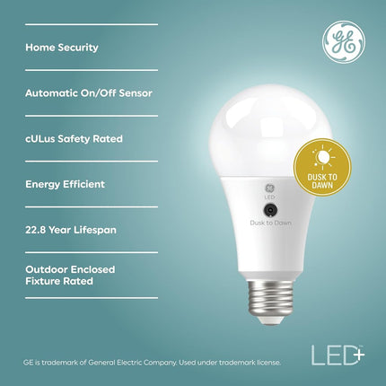 GE LED+ Dusk to Dawn A21 LED Light Bulb, Automatic On/Off Outdoor Light, 13W, Daylight (3 Pack)