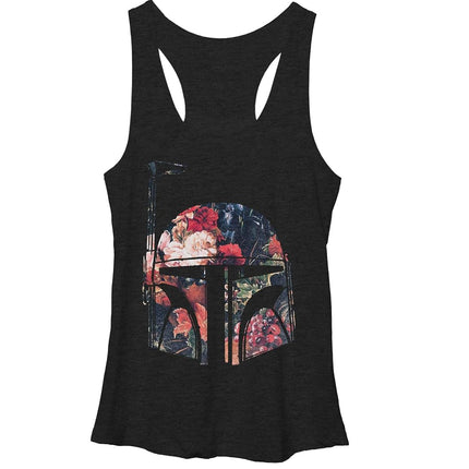 STAR WARS Bobba Floral Women's Racerback Tank Top, Black Heather, Small