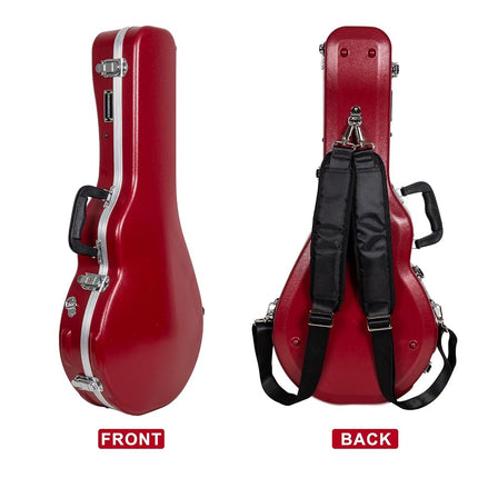 Crossrock F-Style Mandolin Case | ABS Molded Hardshell with Security Lock, Metal Feet, and Detachable Straps-Red (CRA862MFRD)