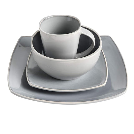 Gibson Soho Lounge Square Reactive Glaze Stoneware Dinnerware Set, Service for 4 (16pc), Light Gray