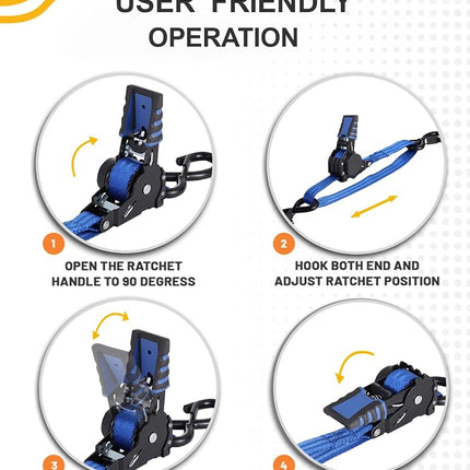 Strapinno Retractable Ratchet Straps - 1 in x 2.5 ft Heavy Duty Boat Transom Tie Down, 2PCS, 2400lbs Breaking Strength, S Hooks with Safety Clip, for Boat, Jetski, Seadoo, Waverunner, and PWCs (Blue)