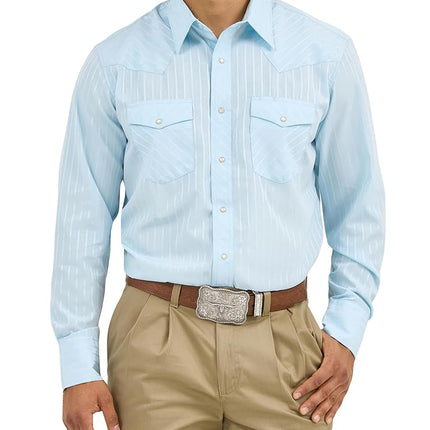 Wrangler Men's Sport Western Two Pocket Long Sleeve Snap Shirt, Blue, XL