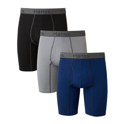 Hanes Men's 3-Pack Comfort Flex Fit Ultra Soft Stretch Boxer Brief, Available in Regular, Long Leg Assorted-3 Pack, S (Pack of 3)