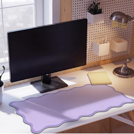 Hahafelt Scalloped Desk Mat Large Scalloped Piping Cute Desk Mat Aesthetic Preppy Table Pad Large Nonslip Pad with Edge Stitching Waterproof Gaming (Purple,36 x 17 Inches)