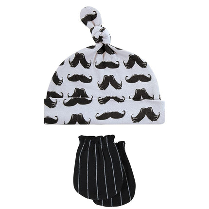 Hudson Baby Unisex Baby Cotton Cap and Scratch Mitten Set, Modern Mustache, 0-6 Months