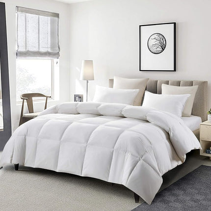 Serta Goose Feather Down Fiber Cotton Comforter Queen Size - 100% Cotton Duvet Insert - Hotel Luxury Hypoallergenic Bedding Comforter Extra Warmth 90 x 90 Inch White