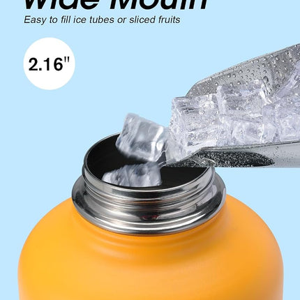 Water Bottle 40 oz Insulated with Straw&Brush, Coolflask Vaccum Stainless Steel Metal 3 Lids Water Flask for Sports, Gym or Office, Keep Cold 48H Hot 24H, Ombre Yellow/Orange
