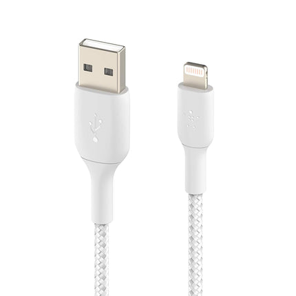 Belkin CAA002bt2MWH Braided Lightning Cable (Boost Charge Lightning to USB Cable for iPhone, iPad, AirPods) MFi-Certified iPhone Charging Cable, White, 2 m