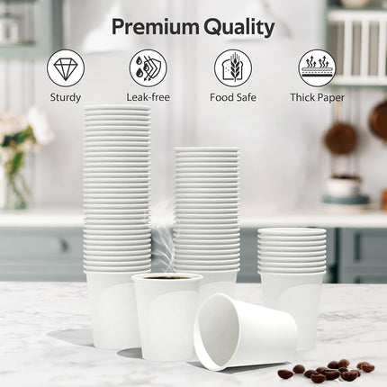 Dealusy 100 Count Coffee Cups 8 oz, Leak-Free Food Safe Paper Cups 8 oz, Hot Cups, Disposable Hot Coffee Cups 8oz