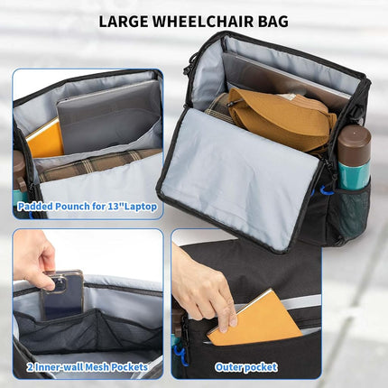 ZHCHG Wheelchair Bag, Wheelchair Backpack with Cup Holder, Wheelchair Bag to Hang on Back, Electric & Wheel Chair Accessories, Large Storage Bag for Walker Rollator