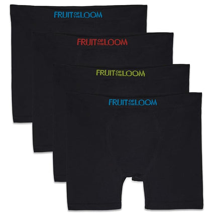 Fruit of The Loom Boys' Seamless Comfort Boxer Brief Underwear, Black (4 Pack), Small