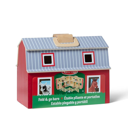 Melissa & Doug Fold and Go Wooden Barn With 7 Animal Play Figures Farm Animals Barn Toy, Portable Toys, Farm Toys For Kids And Toddlers Ages 3+