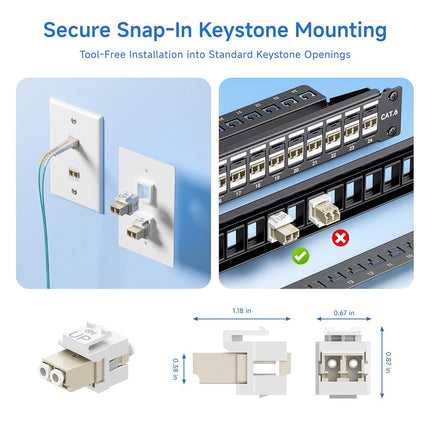 Cable Matters 10-Pack LC UPC Duplex Fiber Optic Keystone Coupler Jack, OM1/OM2/OM3/OM4 Multimode, OS2 Single Mode Support