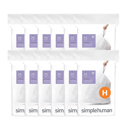 simplehuman Code H, Custom Fit Bin Liners, 240 Liners, White, 30-35 L