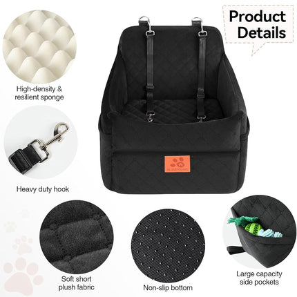 GL GLENSLAVE Siège Auto pour Chien pour Petits/Moyens Chiens, Siège Auto pour Chien avec Rembourrage Épais pour Moins de 16 kg, Siège Auto Amovible et Lavable pour Animaux de Compagnie (Noir)
