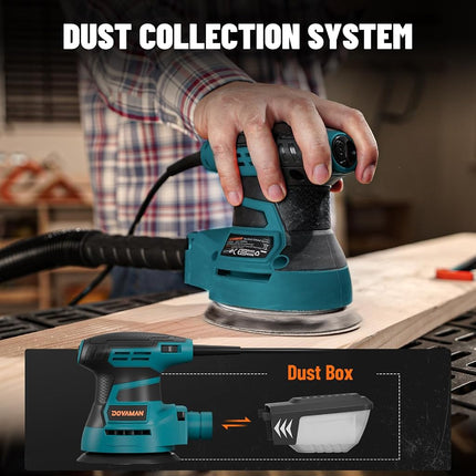 DOVAMAN 350W Random Orbital Sander, Electric Sander for Wood & Metal, 6 Variable Speeds up to 13000RPM, 125mm Sanding Pad, Dust Collection Box & 12Pcs Sandpapers, Power Sanding Machine for DIY