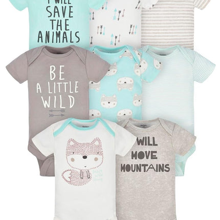 Gerber unisex-baby 8-pack Short Sleeve Onesies Bodysuits, Fox, Newborn